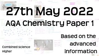 AQA Chemistry Paper 1 Revision  27th May 2022  GCSE Combined Science Higher Exam [upl. by Aleece]