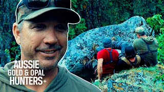 Dustin Removes A MASSIVE Cliffside Boulder Looming Above His Claim  Gold Rush White Water [upl. by Atnuahs]