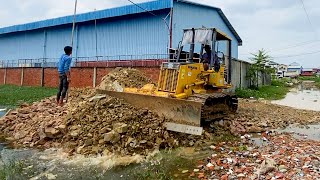 New Project Landfill on Flooded Land Cooperation Between Bulldozer KOMATSU D20A amp Dump Truck [upl. by Arline]