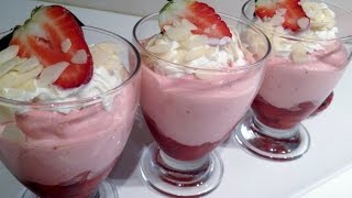 mousse aux fraises très facile  موس الفراولة بدون بيض وبدون جيلاتين تحلية سهلة و لذيذة [upl. by Iolanthe]