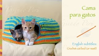 Cama para gatos tejida a crochet  Crochet cat bed or nest [upl. by Eillo511]