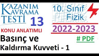 10 Sınıf  Fizik  MEB  Kazanım Testi 13  Basınç ve Kaldırma Kuvveti 1  2022 2023  PDF  TYT [upl. by Dorelia]