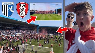 2500 ROTHERHAM AWAY FANS GOING CRAZY vs GILLINGHAM ￼VLOG PROMOTION PARTY PYROS PITCH INVASIONS [upl. by Ociral]