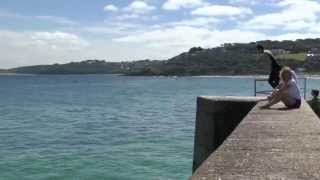 Pier Jumping Diving St Ives Cornwall Panasonic x800 [upl. by Assilev]