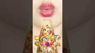 ASMR EMOJI FOOD 🍯🌈🍡🐱🐶🥭🍉🍇🎈🍦👸🍫이모지 먹방 sped up [upl. by Karas]