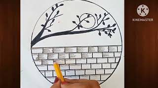 tree drawing in circle easy  pencil drawing easy  circle drawing [upl. by Yetti92]