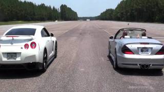 Tuned SL55 AMG Vs Switzer P700 Nissan GTR [upl. by Enirehtahc881]