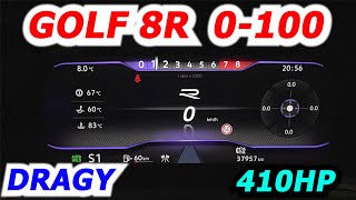 VW GOLF 8R 410HP Acceleration 0100kmh Dragy GREGOR10 STAGE 1 CHIPTUNING Launch Control 2step [upl. by Scott831]