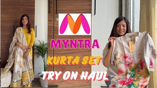 Myntra Kurta set haul  Summer cotton Kurta sets from Myntra 2024  Myntra try on haul myntrahaul [upl. by Allemap793]