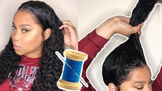 SEWING DOWN MY FRONTAL WIG  NO GLUE OR GEL [upl. by Ahkihs]