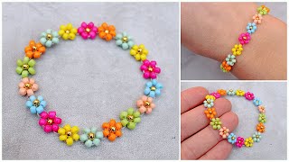 PULSERA de FLORES con mostacillachaquiras elástica TUTORIAL paso a paso [upl. by Ferretti]