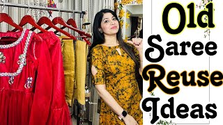 Old Saree Reuse Ideas  Trendy dresses from old sarees  fashion fusions [upl. by Kenny298]