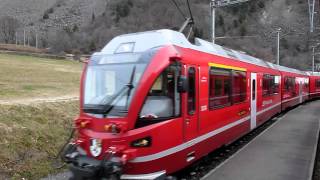 Swiss Trains Travelling the Bernina Railway in Winter [upl. by Kathy]