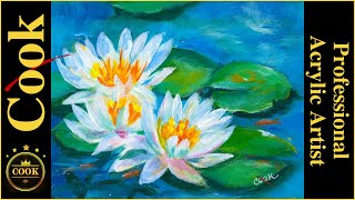 Three Water Lilies in a Pond an Acrylic Painting Tutorial for Beginner and Advanced Artists [upl. by Aneba72]