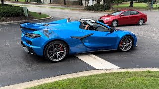 2 C8 Z06 Corvettes leaving cars and coffee  Exhaust sound [upl. by Rawden]