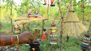 Miniature karuvattu kolambu  Mini dry fish  Miniature cooking  Sola Kattu pomma [upl. by Paxon]