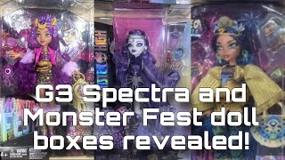 MONSTER HIGH NEWS G3 Spectra artwork and Monster Fest doll boxes revealed Creeproduction news [upl. by Ddahc736]