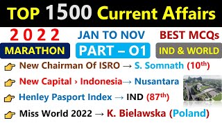 BEST 1500 Current Affairs 2022  Part 1  January To Nov  Top Current Affairs MCQs 2022  All Exams [upl. by Sosthena]