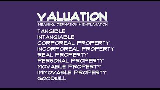 Valuation Basic Terminology  Tangible  Intangible  Corporeal  Incorporeal  Real Property [upl. by Paten]