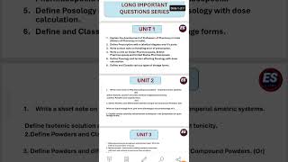 Pharmaceutics1 Important Questions shorts shortsvideo new treanding viralshorts [upl. by Tankoos]