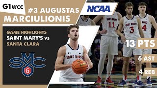 AUGUSTAS MARCIULIONIS game highlights Saint Marys Gaels vs Santa Clara Game 1 WCC Tournament NCAA [upl. by Jurdi]