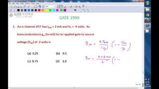 GATE 1999 ECE Transconductance of N channel JFET for given VGS [upl. by Adriene]