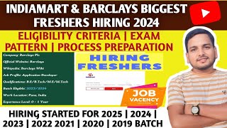 IndiaMart amp Barclays Biggest Hiring For Freshers 🔥 Batch 2023 amp 2024  Hiring Opportunity  Test [upl. by Nael]