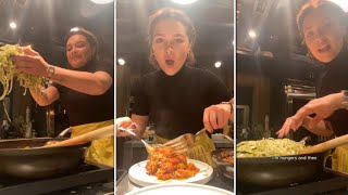 Florence Pugh cooking Tomato Spaghetti 🍝 🍳😝 2812022 [upl. by Nniuq]