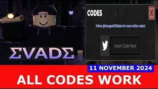 ALL CODES WORK VIP Evade ROBLOX  NOVEMBER 11 2024 [upl. by Jada]