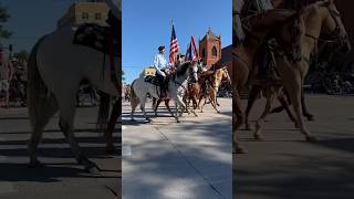 American flag waving on horseback at Cheyenne Frontier Days Parade wyoming Wyoming USA [upl. by Nwahsak]