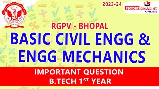 Basic Civil Engineering amp Engineering Mechanics Most Important Question for RGPV Bhopal 1st Year [upl. by Lukin133]