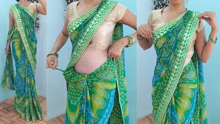 Border style bandhani saree draping trick  easy saree draping tutorial [upl. by Dianthe34]