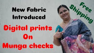 Latest collection of Mungs checks saree with unique digital prints SarithaChilakaluripet trending [upl. by Hindu]