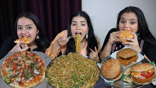 Spicy Chow Mein🔥 Pizza and Burger Challenge  Pizza Burger Chow Mein Competition Food Challenge [upl. by Still]