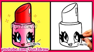 How to Draw Cartoons  Cute Lipstick  Makeup amp Cosmetics Tutorial Fun2draw Art [upl. by Leziar]