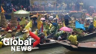 Colourful river festival marks the beginning of Buddhist Lent in Thailand [upl. by Etessil]