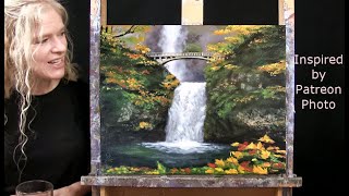 Learn How to Draw and Paint with Acrylics WATERFALL BRIDGEEasy Beginner LessonPaint amp Sip at Home [upl. by Sardse6]