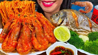 ASMR SPICY SHRIMP PASTA GRILLED FISH MUKBANG MASSIVE Eating Sounds [upl. by Anaet]