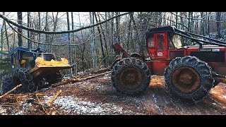 Skidder Pulls Another Skidder Timberjack 240E amp Brimont TM 325 [upl. by Zuckerman224]