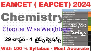 Eamcet  Eapcet  2024 Chemistry Chapter wise weightage with 100 syallabus most accurate [upl. by Lav]