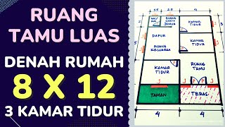 Denah Rumah Minimalis 3 Kamar Tidur Ukuran 8x12 Dengan Ruang Tamu Yang Luas [upl. by Elgar263]