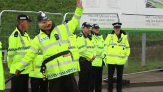 Protester in pig mask protests outside Wrexham prison site [upl. by Hanser776]