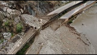 CDOT drone video of Glenwood Canyon mud and rock slides over I70 [upl. by Annahsit]