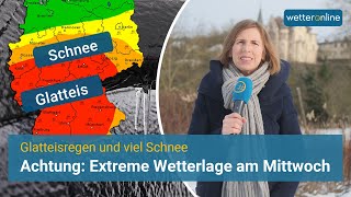 ❗❗Glatteis und viel Schnee – Update zur extremen Wetterlage am Mittwoch [upl. by Ainoda]