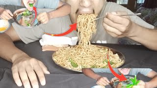 SPICY vegetable chow mein eating Ghimire eating channel [upl. by Ailemak]