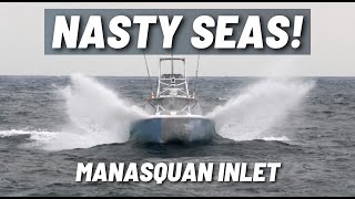 NASTY CONDITIONS AT MANASQUAN INLET Boats Smash Through Big Waves  Shore Boats [upl. by Assylem168]