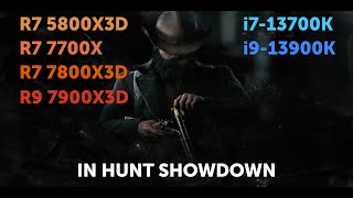 Ryzen 7 5800X3D vs 7700X vs 7800X3D vs 7900X3D vs i713700K vs i913900K in HUNT [upl. by Lorain]