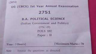 BA 1st year Political science POLS102 question paper 2024Hpu [upl. by Casteel]