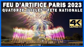 ⁽⁴ᴷ⁾ Paris 2023 Feu dartifice  Fête Nationale  Tour Eiffel Quatorze Juillet  fireworks GroupeF [upl. by Demaggio]