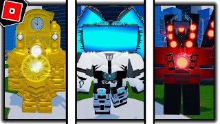 ALL THE TITANS SHOWCASE and ABILITIES in SUPER TOILET BRAWL  Roblox [upl. by Sadye85]